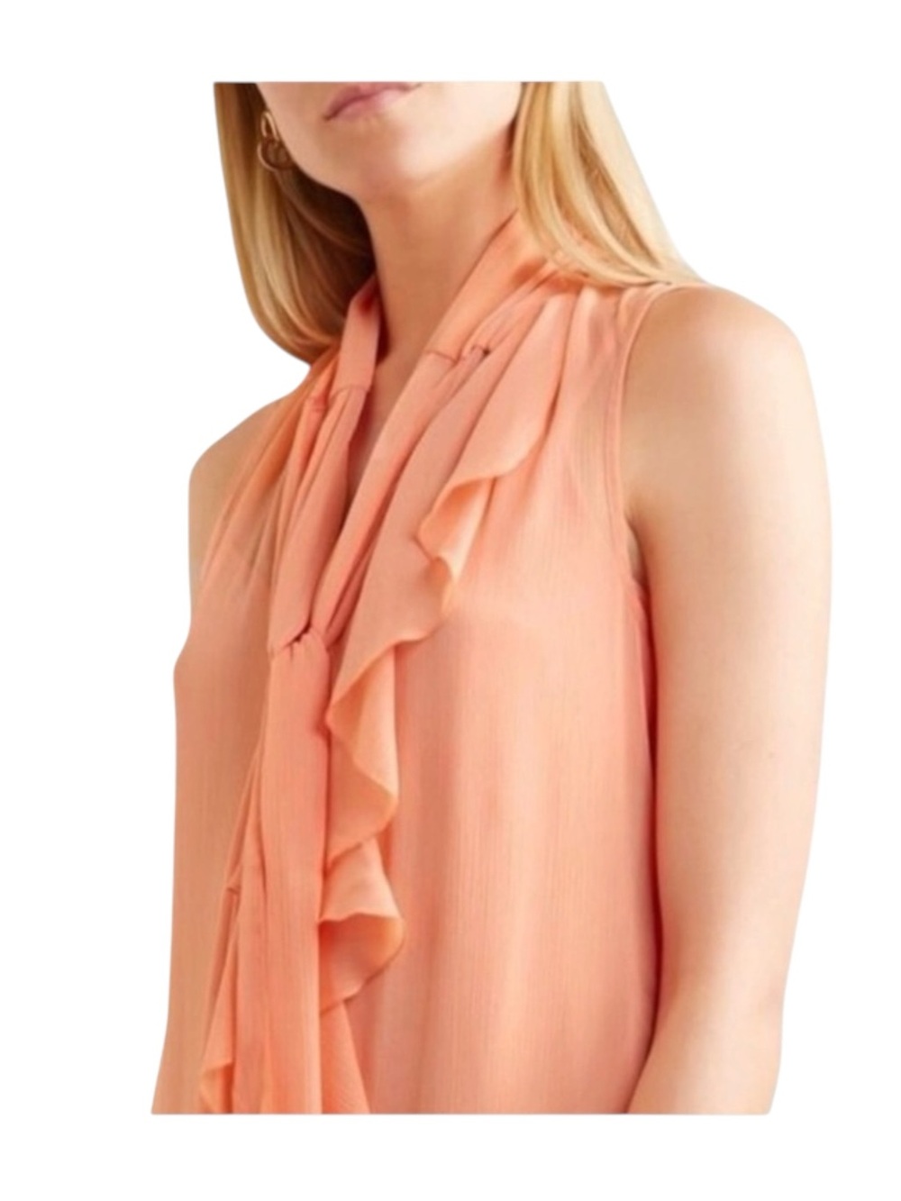 See by Chloe ༻ Pussy Bow Silk Crepe Crepon Sleeveless Top ༻Coral Pink Orange ༻ 6 - Picture 13 of 16